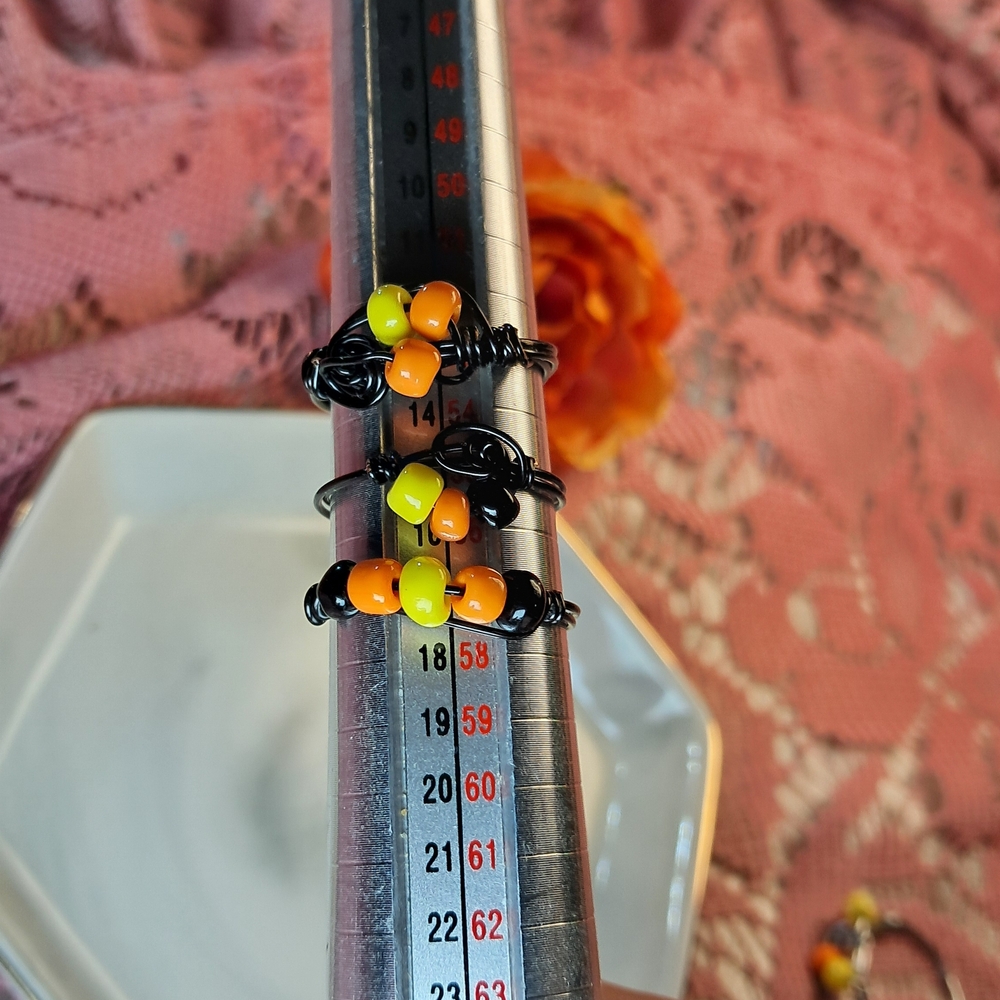 ***5/$25 - Orange & Yellow Gunmetal Wire Wrapped Ring Set Of 3